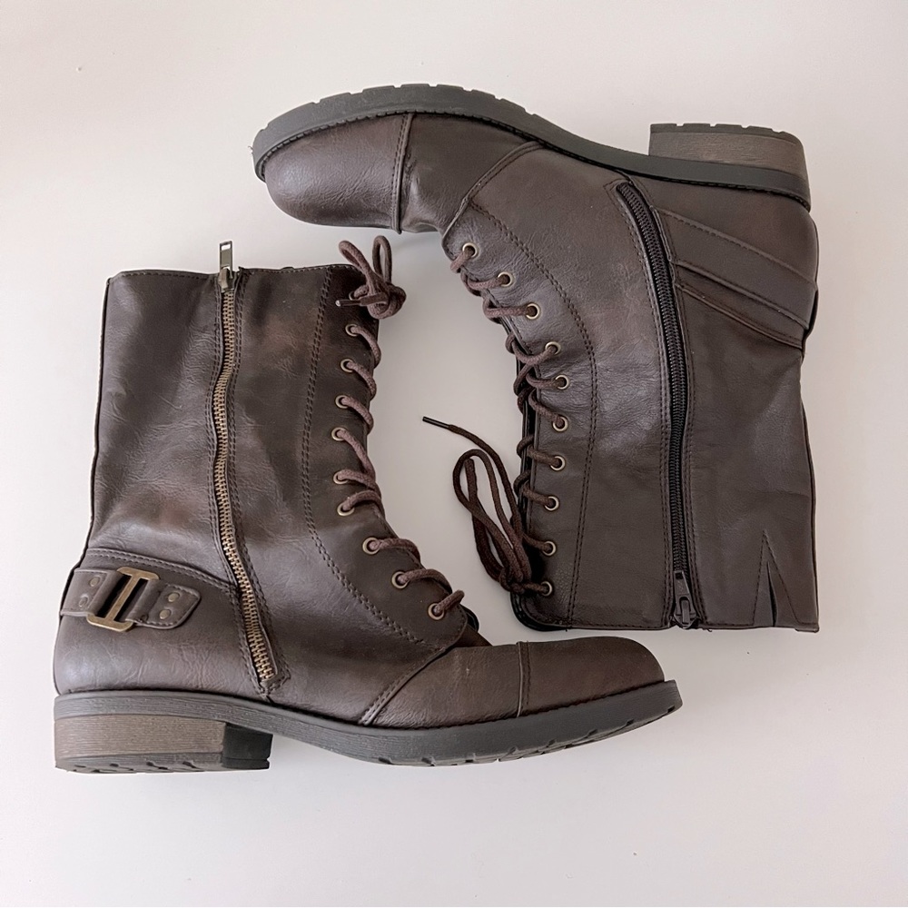 Brown Leather Lace Up Ankle Boots w/ Zipper | Size 11 M